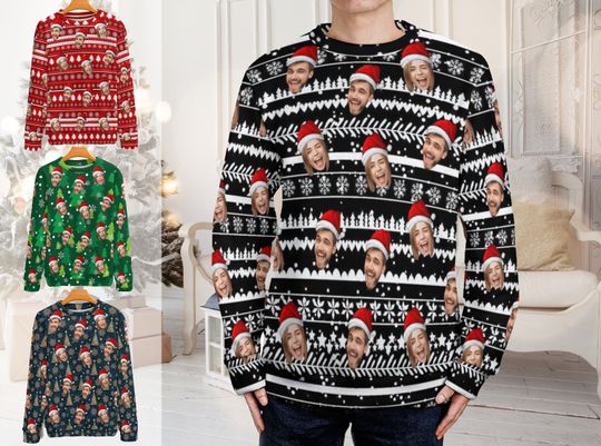 Personalized Ugly Christmas Sweater with Face for Man, Custom Family Photo Sweater - Image 10