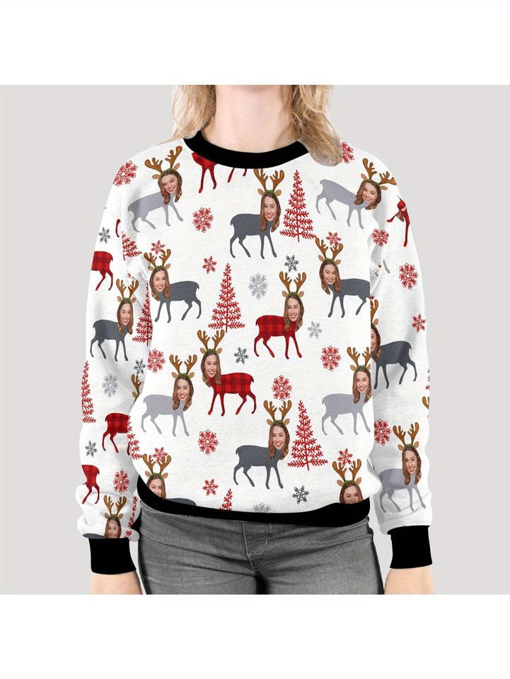Personalized Ugly Christmas Sweater with Face Print, Funny Holiday Crewneck, Custom Xmas Sweatshirt - Image 3