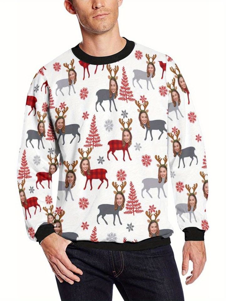 Personalized Ugly Christmas Sweater with Face Print, Funny Holiday Crewneck, Custom Xmas Sweatshirt