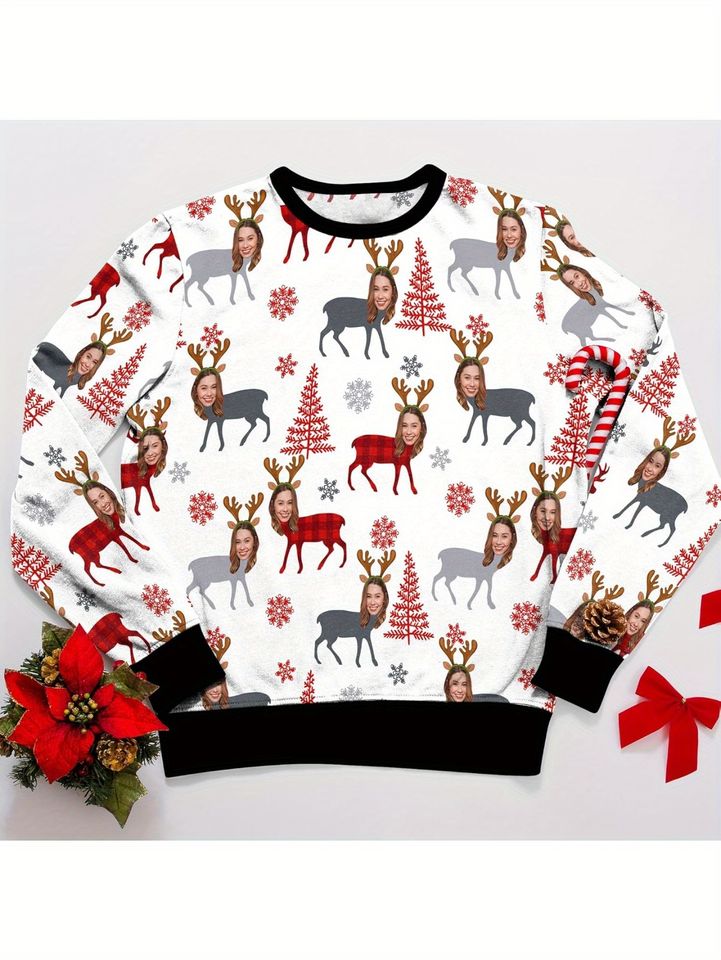 Personalized Ugly Christmas Sweater with Face Print, Funny Holiday Crewneck, Custom Xmas Sweatshirt - Image 4