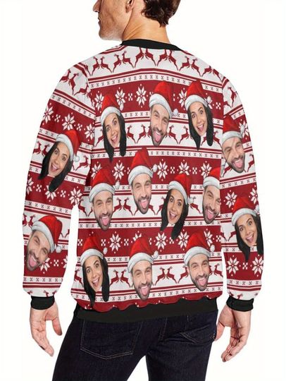 Personalized Ugly Christmas Sweater with Face Print, Snowflake & Reindeer Patterns - Image 6