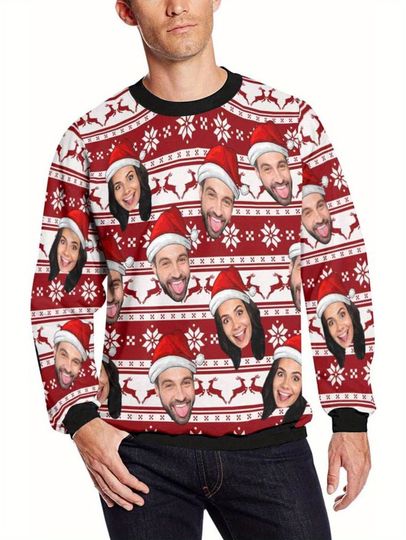 Personalized Ugly Christmas Sweater with Face Print, Snowflake & Reindeer Patterns - Image 5