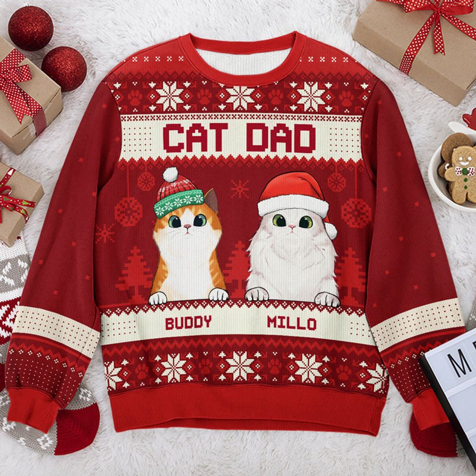 Personalized Ugly Christmas Sweatshirt for Cat Moms and Dads