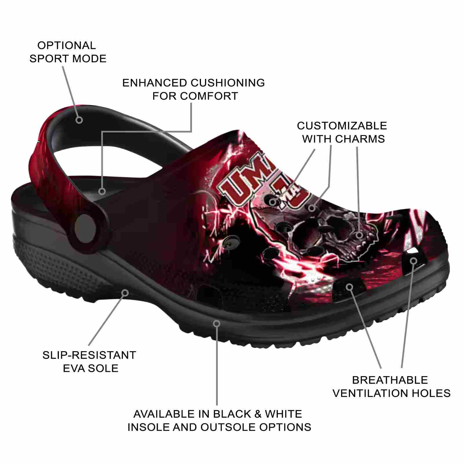 Personalized UMass Minutemen Gothic Skull ClogTVC1801826 - Image 5