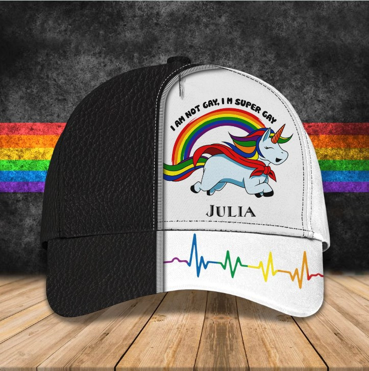 Personalized Unicorn Gay Classic Cap LGBT Pride Month, I'm not Gay, I'm super Gay Hats Trucker Hats Custom Hats Gifts For Men & Women