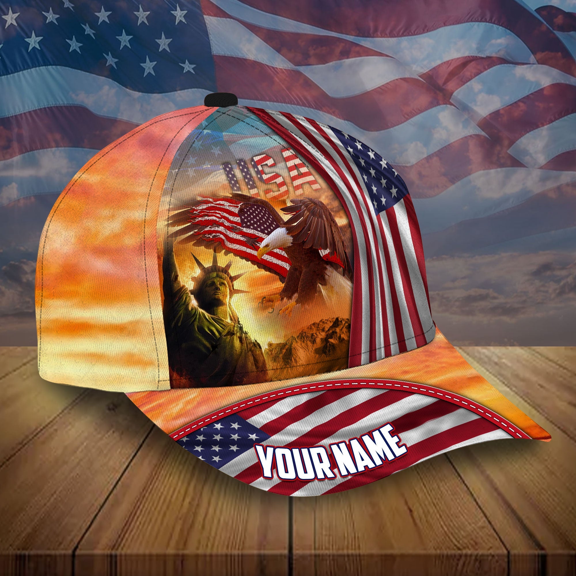 Personalized United States of America Eagle American Patriots Cap Trucker Hats Custom Hats Gifts For Men & Women