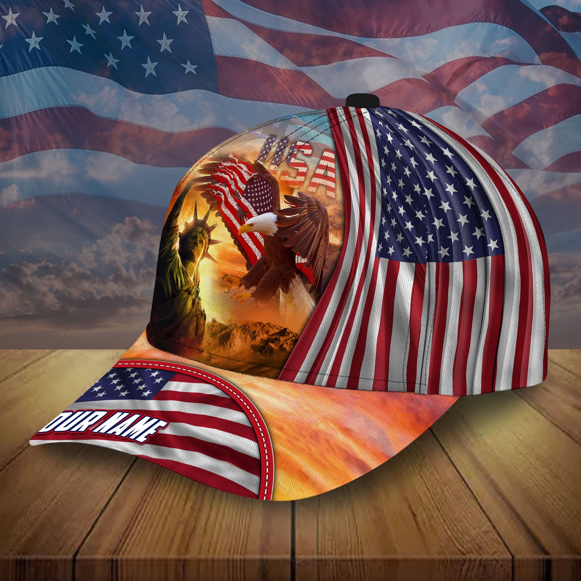 Personalized United States of America Eagle American Patriots Cap Trucker Hats Custom Hats Gifts For Men & Women