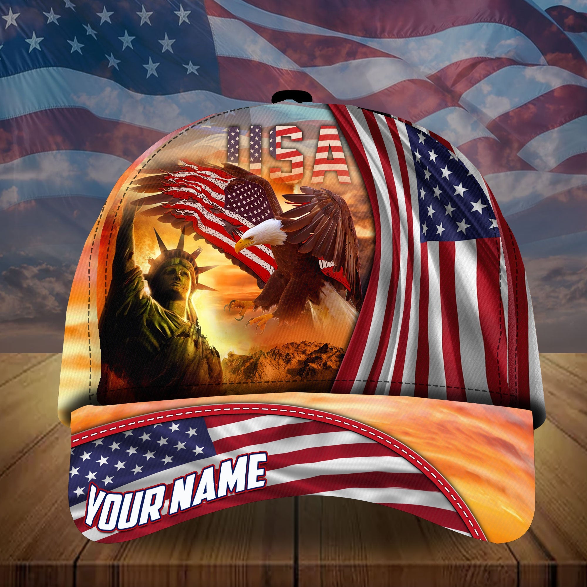 Personalized United States of America Eagle American Patriots Cap Trucker Hats Custom Hats Gifts For Men & Women