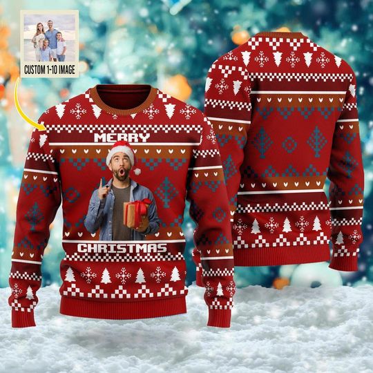 Personalized Upload Photo Ugly Christmas Sweater, Custom Family Christmas Ugly Sweatshirt - Image 6