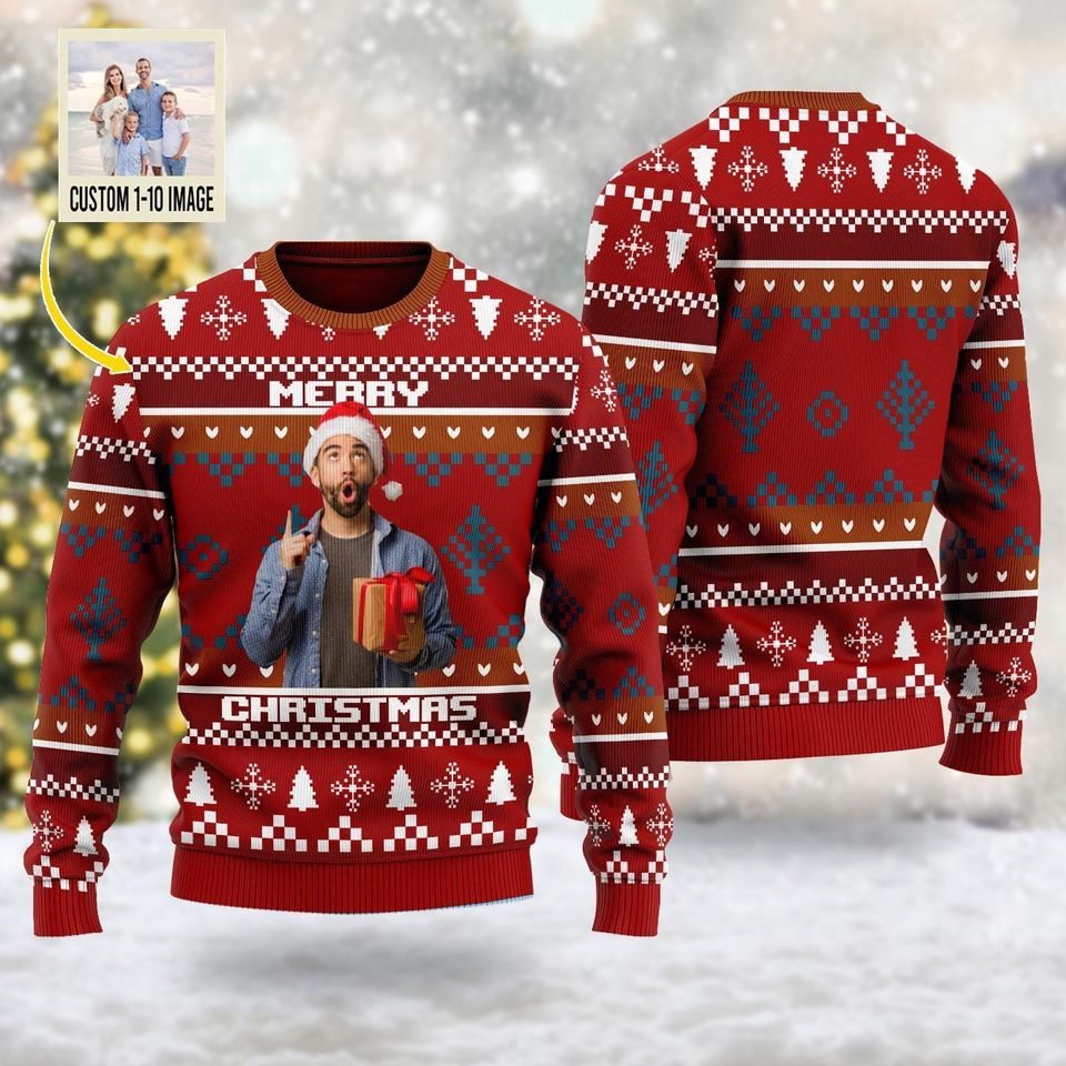 Personalized Upload Photo Ugly Christmas Sweater, Custom Family Christmas Ugly Sweatshirt - Image 2