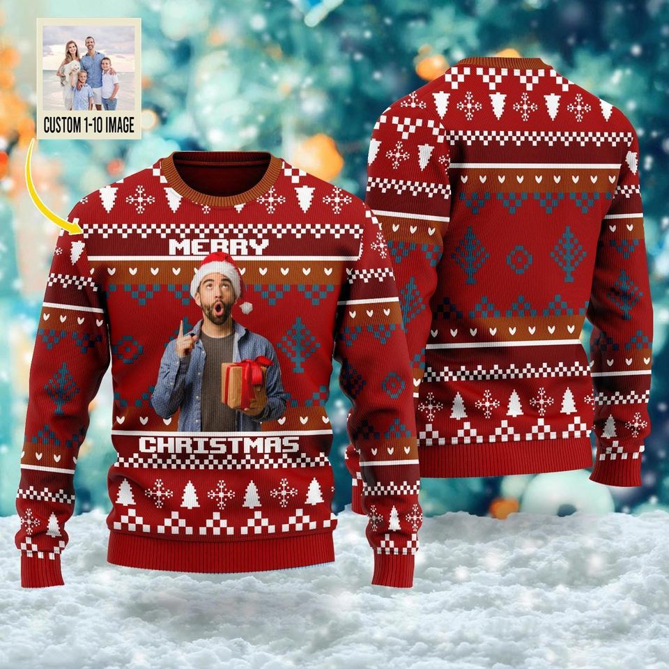 Personalized Upload Photo Ugly Christmas Sweater, Custom Family Christmas Ugly Sweatshirt - Image 3