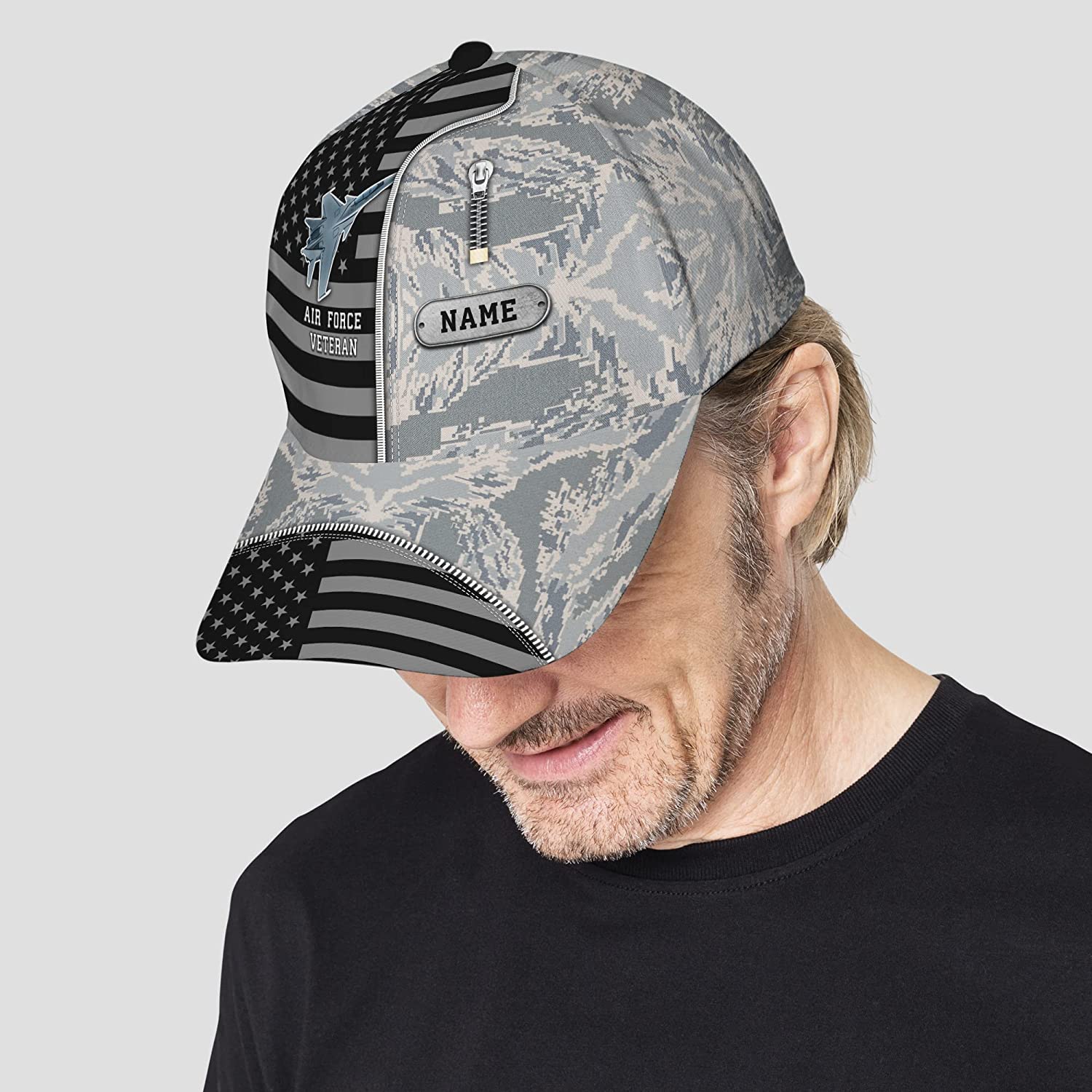 Personalized US Air Force Veteran Snapback Closure 3D Print Cap, Camouflage Pattern 3D Classic Cap for Men Women, Veteran Day Gift Trucker Hats Custom Hats Gifts For Men & Women