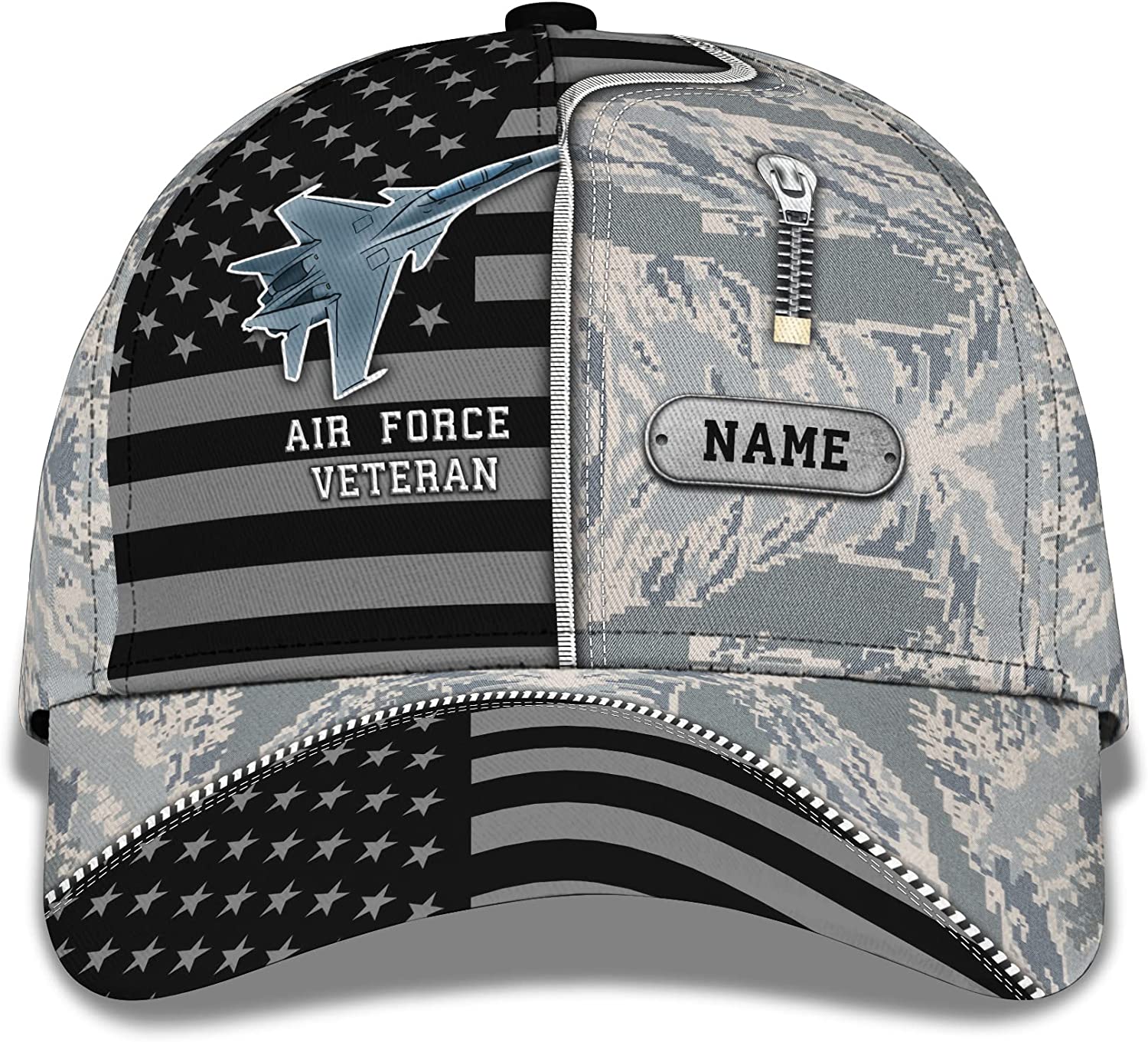 Personalized US Air Force Veteran Snapback Closure 3D Print Cap, Camouflage Pattern 3D Classic Cap for Men Women, Veteran Day Gift Trucker Hats Custom Hats Gifts For Men & Women