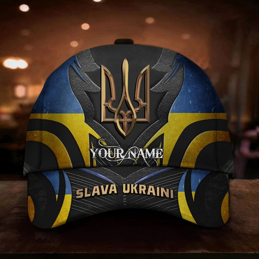 Personalized USA Stands With Ukraine Slava Ukraini Hat American Ukraine Flag Merch Trucker Hats Custom Hats Gifts For Men & Women