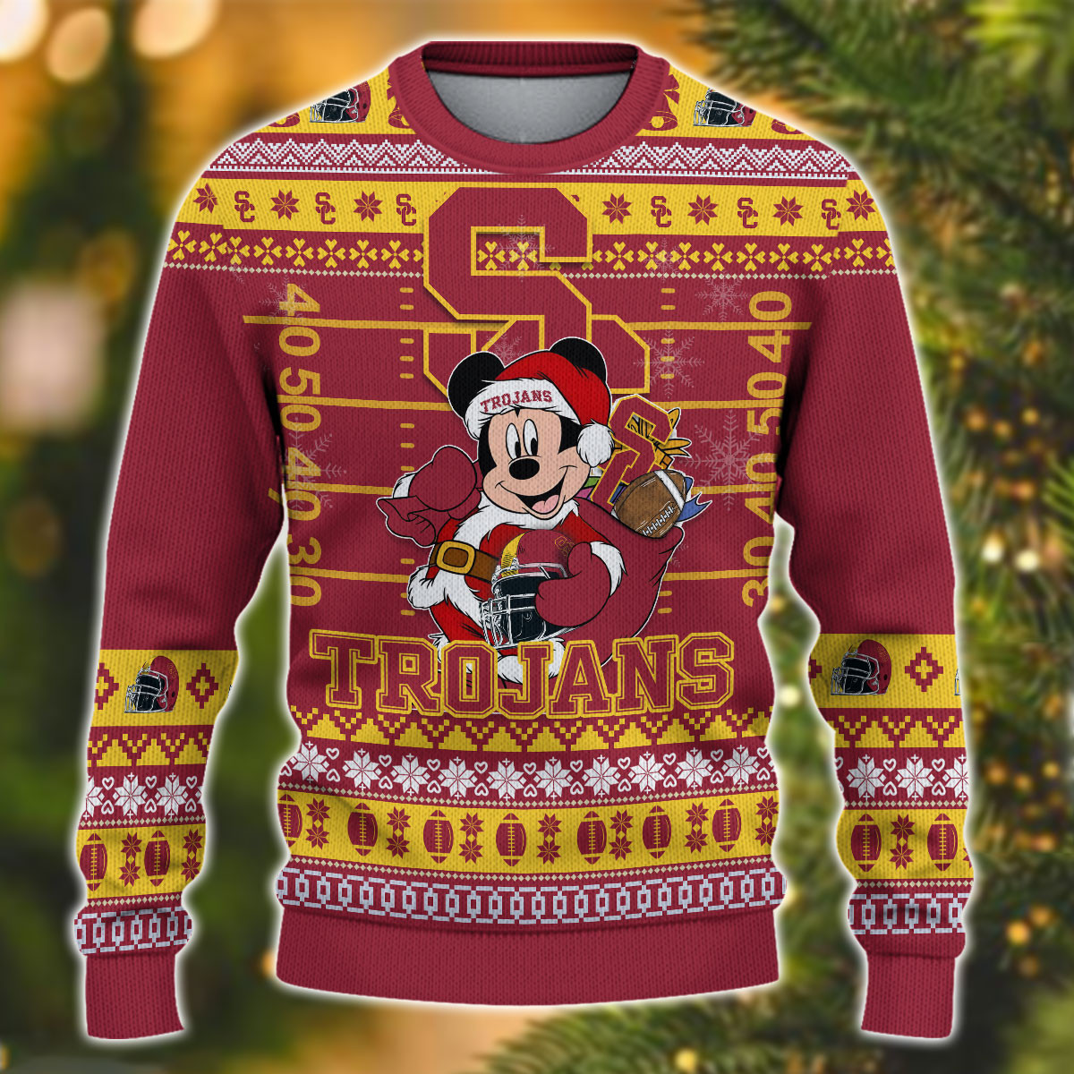 Personalized USC Trojans Mickey Ugly Christmas Sweater Adult 3D Funny Matching for family - Image 2
