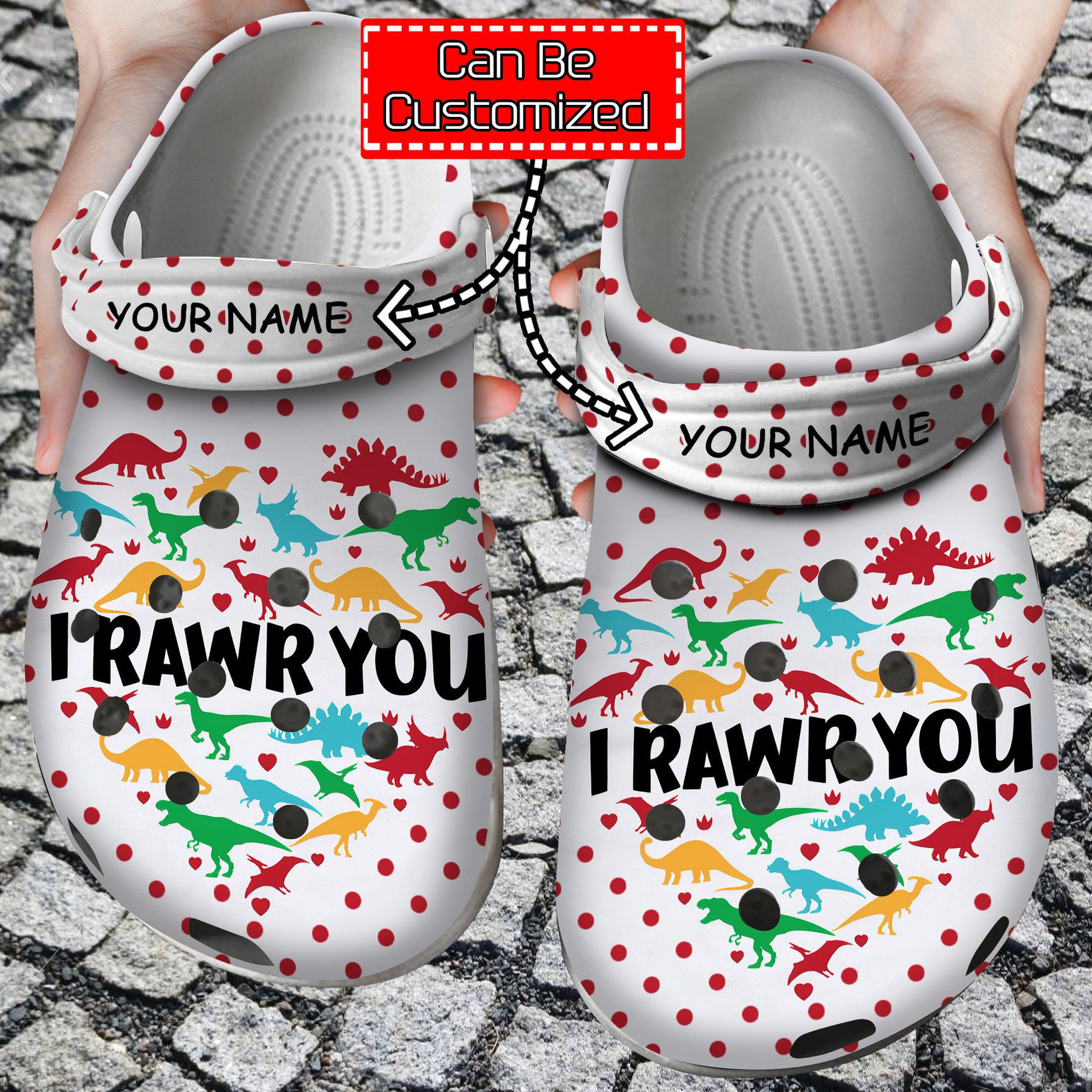 Personalized Valentine Dinosaur I Rawr You clog Shoes