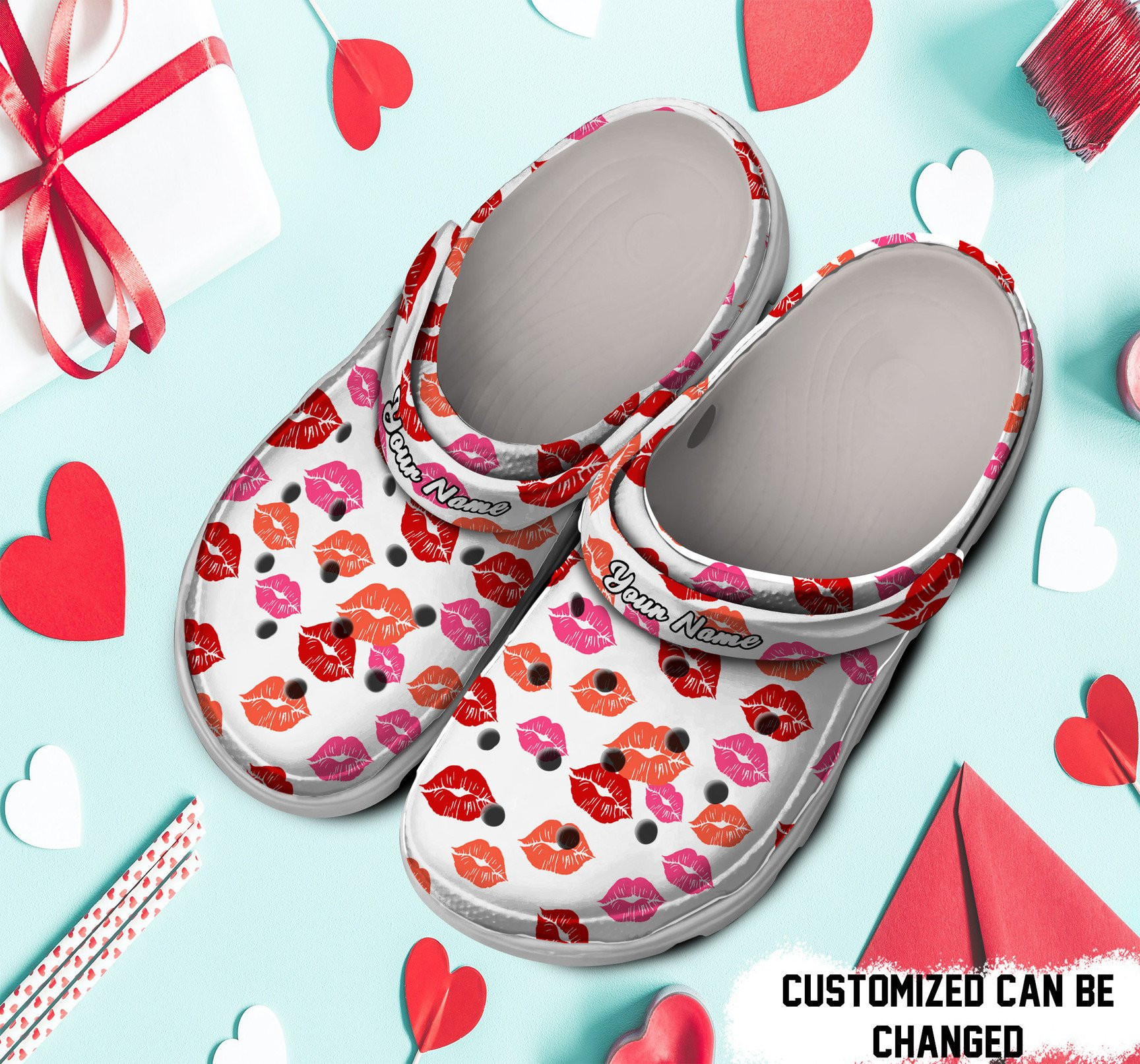 Personalized Valentine Lips Kiss clog Shoes