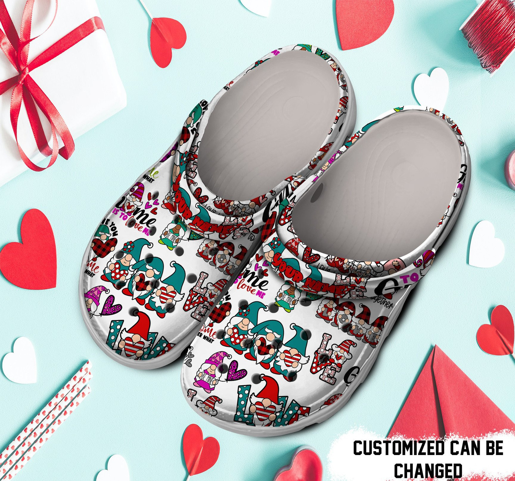 Personalized Valentine Love Gnome clog Shoes