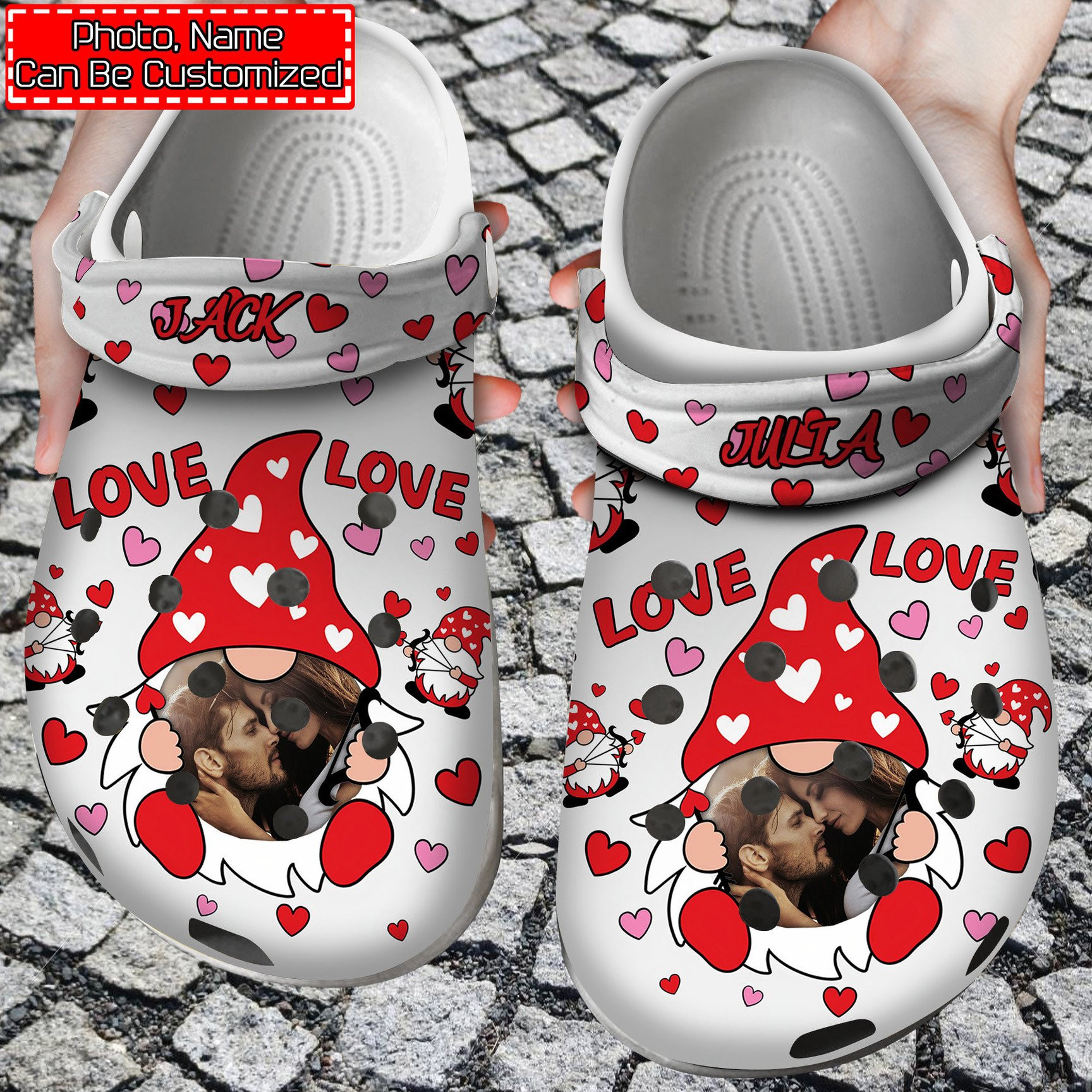 Personalized Valentine Love Gnomes clog Shoes