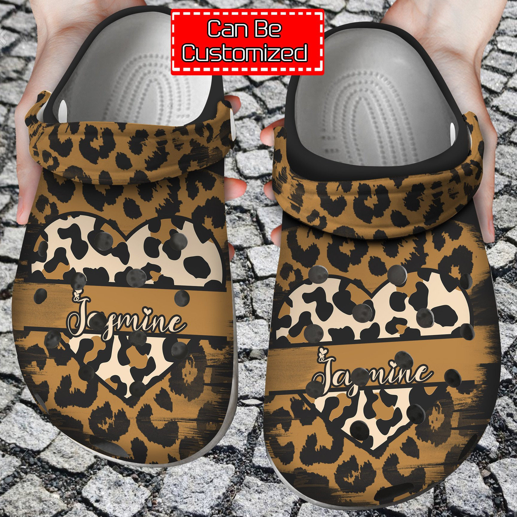 Personalized Valentine Love Heart Leopard clog Shoes