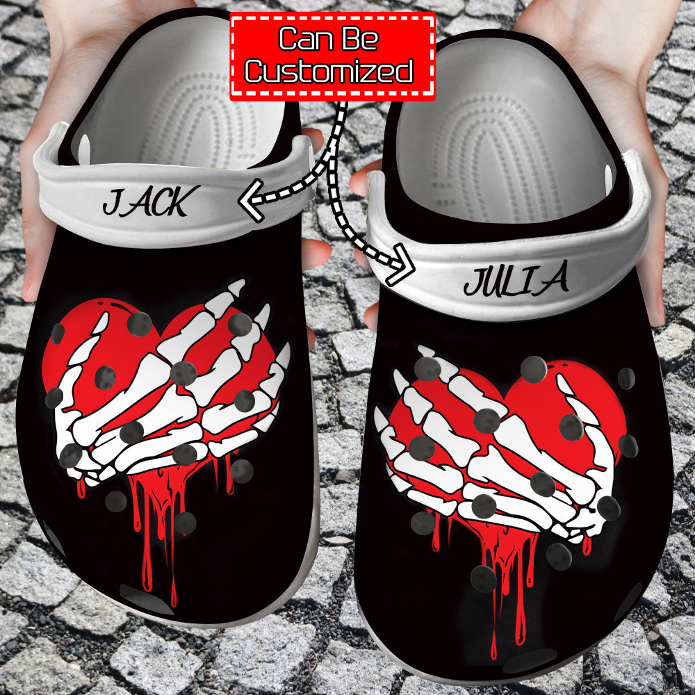 Personalized Valentine Skeleton Hands Skeleton Boob Hands clog Shoes For Men And Women