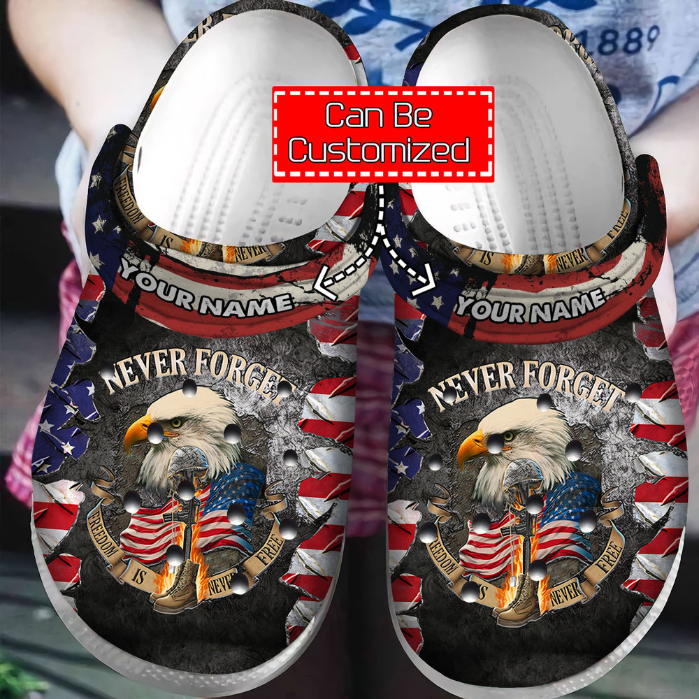 Personalized Veteran - Never Forget Freedom Is For Free Flag Veteran Crocband Clog For Men And Women