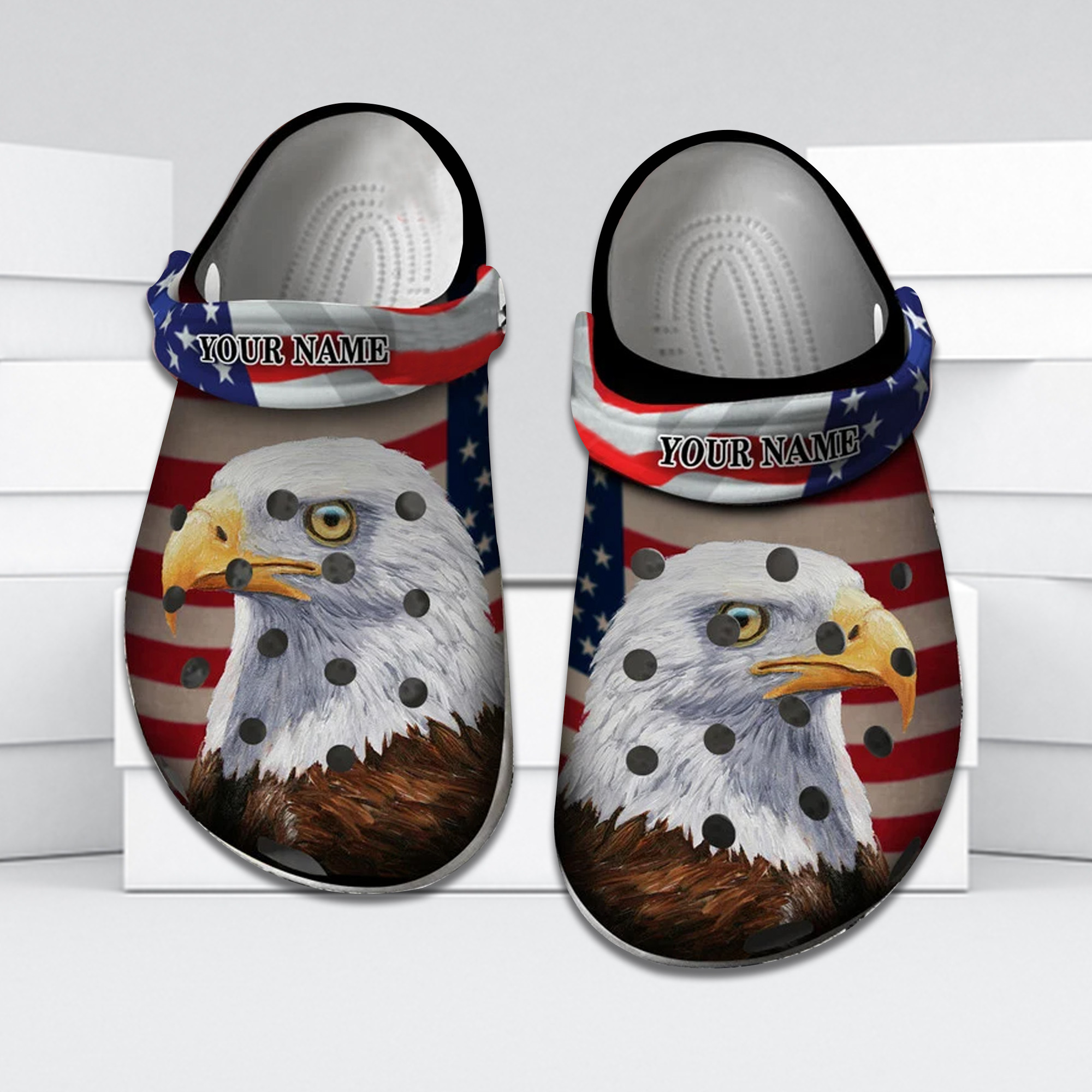Personalized Veterans Crocs Eagle America Flag Veterans Gift Clog Shoes
