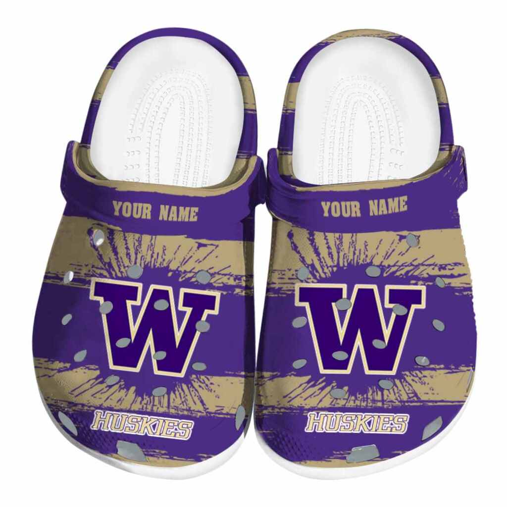 Personalized Washington Huskies Paint Splatter Graphics ClogTVC180170