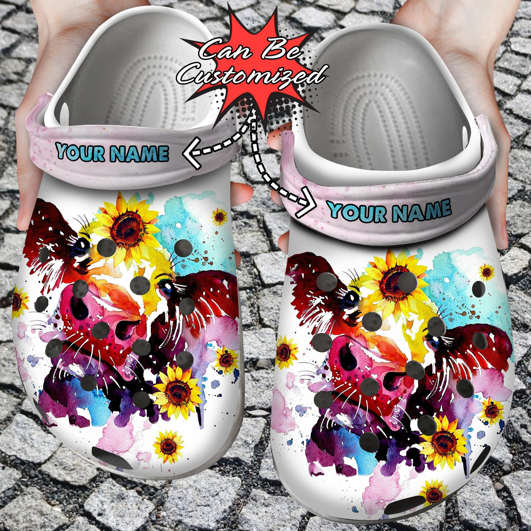 Personalized Watercolor Cow Sunflower clog Shoes Custom