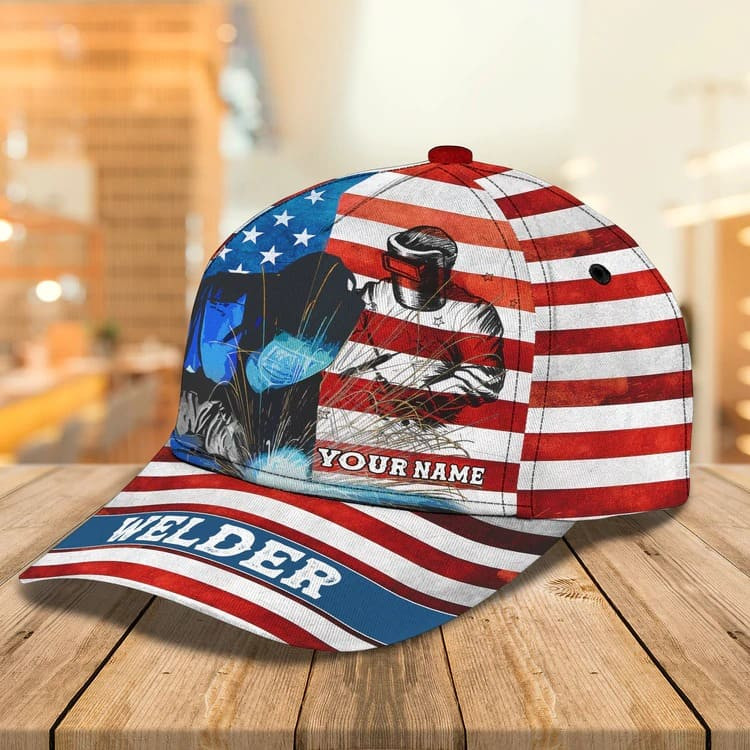 Personalized Welder 3D Baseball Cap for Dad, American Flag Welder Hat for Him Trucker Hats Custom Hats Gifts For Men & Women
