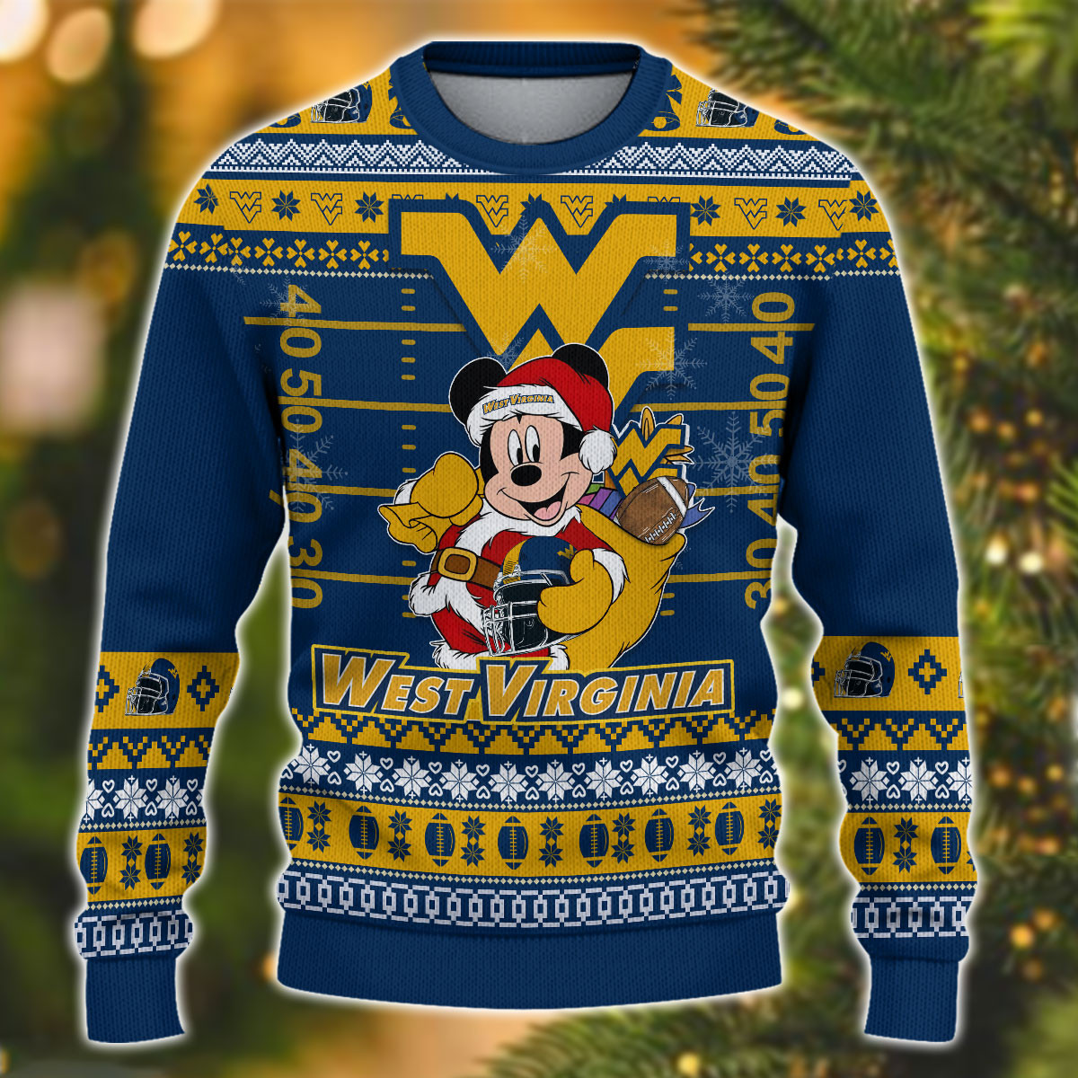 Personalized West Virginia Mountaineers Mickey Ugly Christmas Sweater Adult 3D Funny Matching for family - Image 2