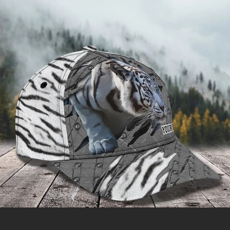 Personalized White Tiger 3D Baseball Cap for Boyfriend, Tiger Art Hat for Tiger Lovers Trucker Hats Custom Hats Gifts For Men & Women