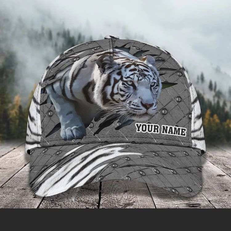 Personalized White Tiger 3D Baseball Cap for Boyfriend, Tiger Art Hat for Tiger Lovers Trucker Hats Custom Hats Gifts For Men & Women