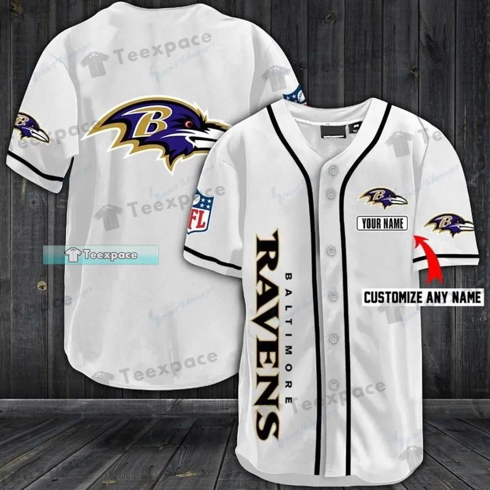 Personalized White Vertical Letter Baltimore Ravens Baseball Jersey Shirt