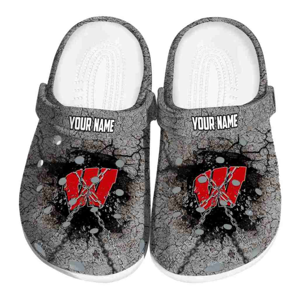 Personalized Wisconsin Badgers Cracked Ground Texture ClogTVC180173