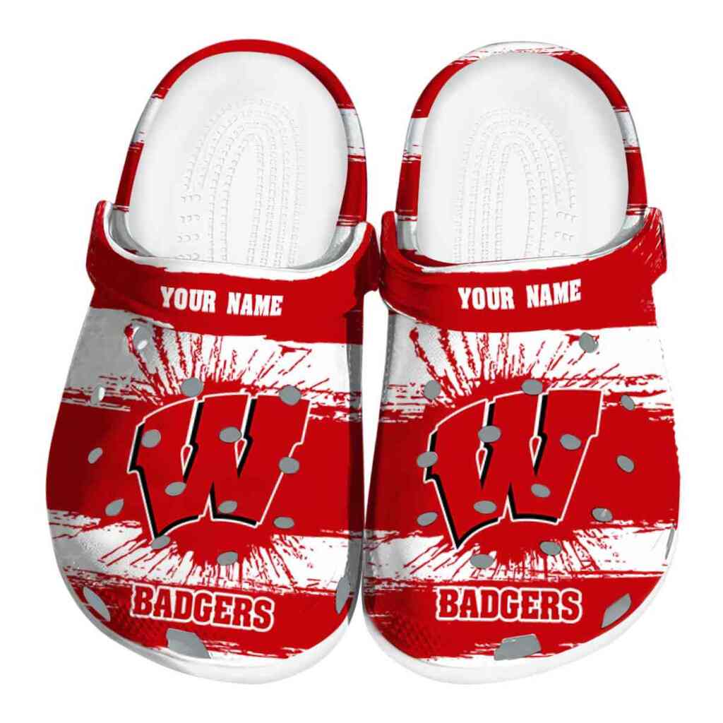 Personalized Wisconsin Badgers Paint Splatter Graphics ClogTVC180173
