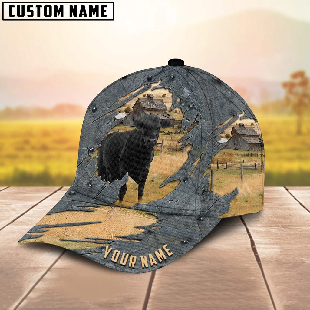 Personalized With Name Black Angus Cap Hat For Men Women, Baseball Cap Farmer, Classic Cow Hat Trucker Hats Custom Hats Gifts For Men & Women