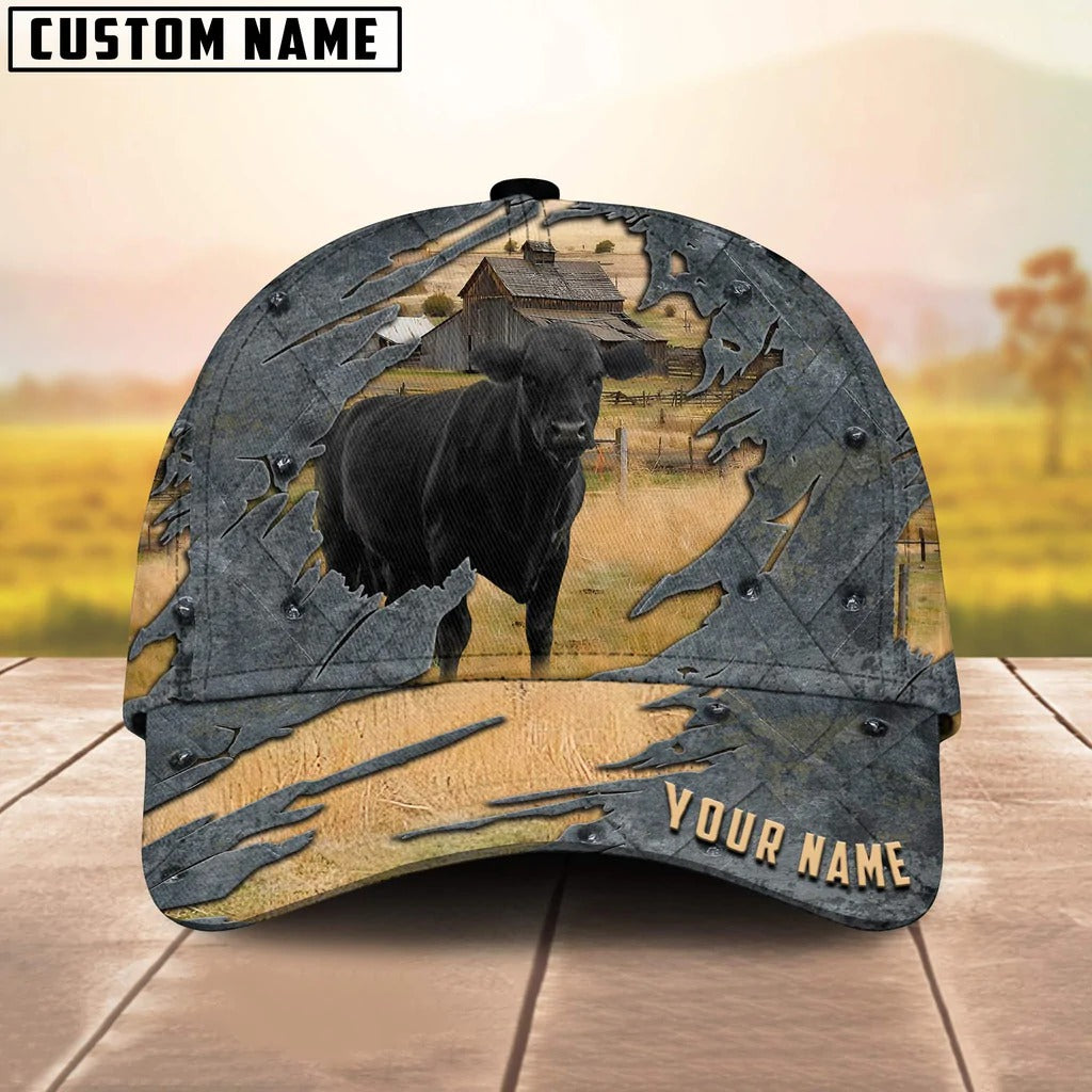 Personalized With Name Black Angus Cap Hat For Men Women, Baseball Cap Farmer, Classic Cow Hat Trucker Hats Custom Hats Gifts For Men & Women