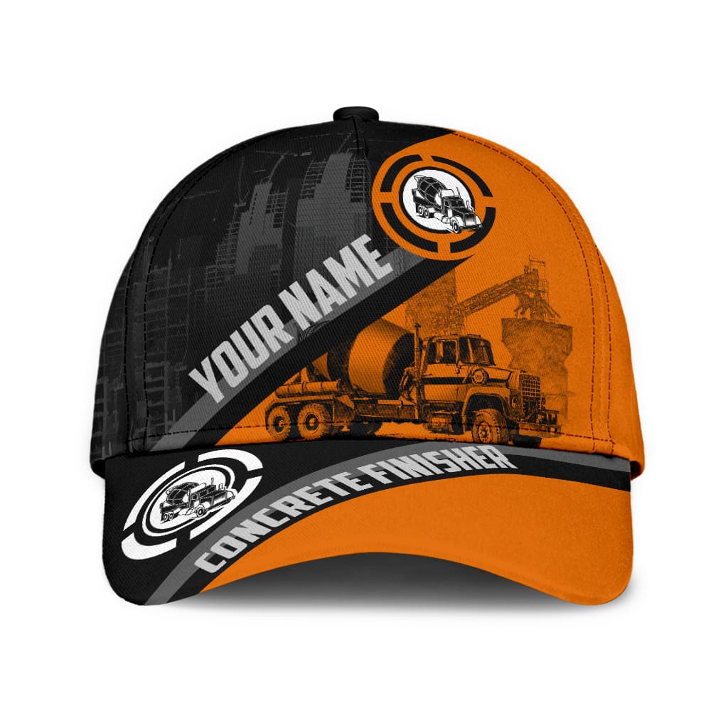 Personalized With Name Concrete Finisher Orange Mixer Classic Cap Hat, Baseball Cap Hat For Concreter Man Trucker Hats Custom Hats Gifts For Men & Women