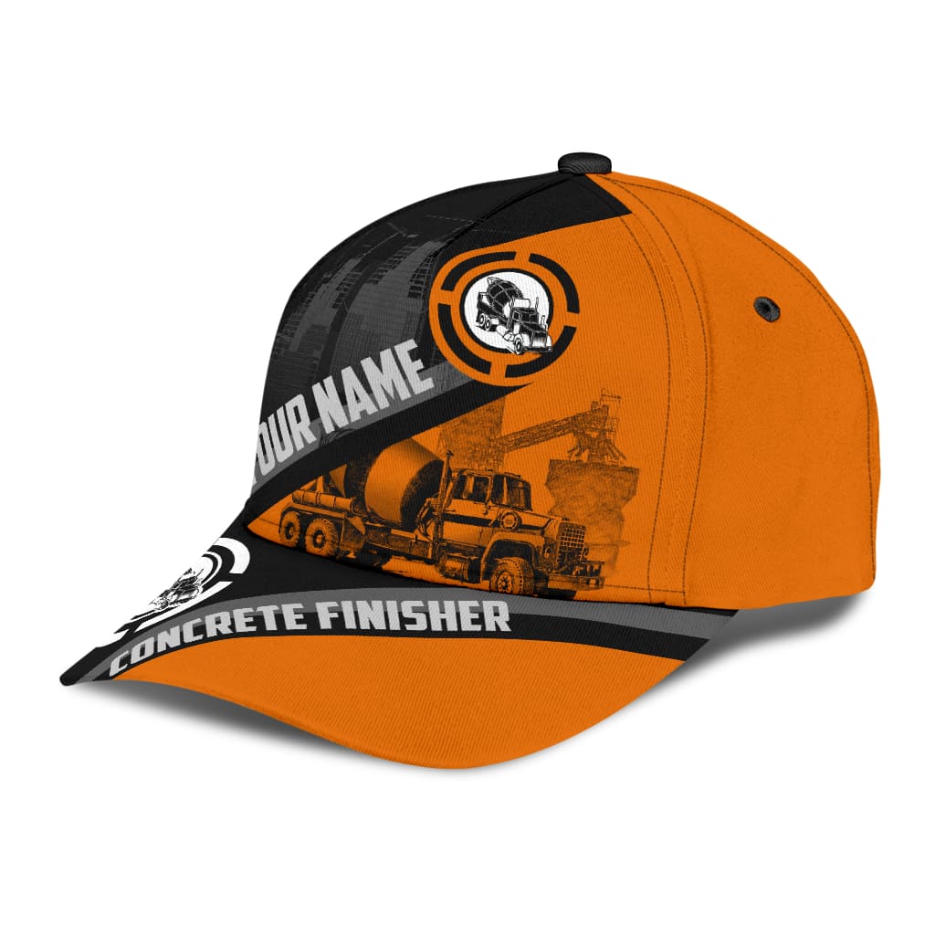 Personalized With Name Concrete Finisher Orange Mixer Classic Cap Hat, Baseball Cap Hat For Concreter Man Trucker Hats Custom Hats Gifts For Men & Women