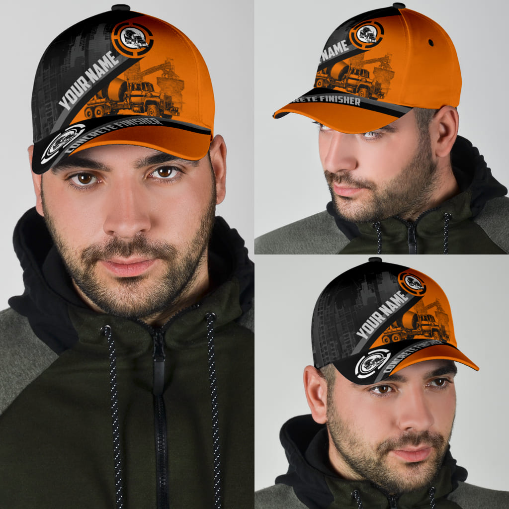 Personalized With Name Concrete Finisher Orange Mixer Classic Cap Hat, Baseball Cap Hat For Concreter Man Trucker Hats Custom Hats Gifts For Men & Women