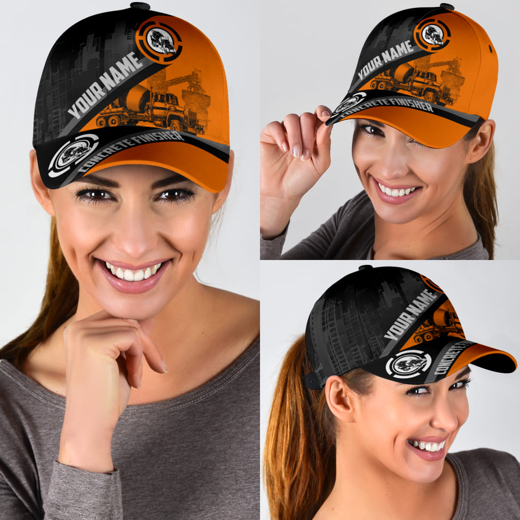 Personalized With Name Concrete Finisher Orange Mixer Classic Cap Hat, Baseball Cap Hat For Concreter Man Trucker Hats Custom Hats Gifts For Men & Women