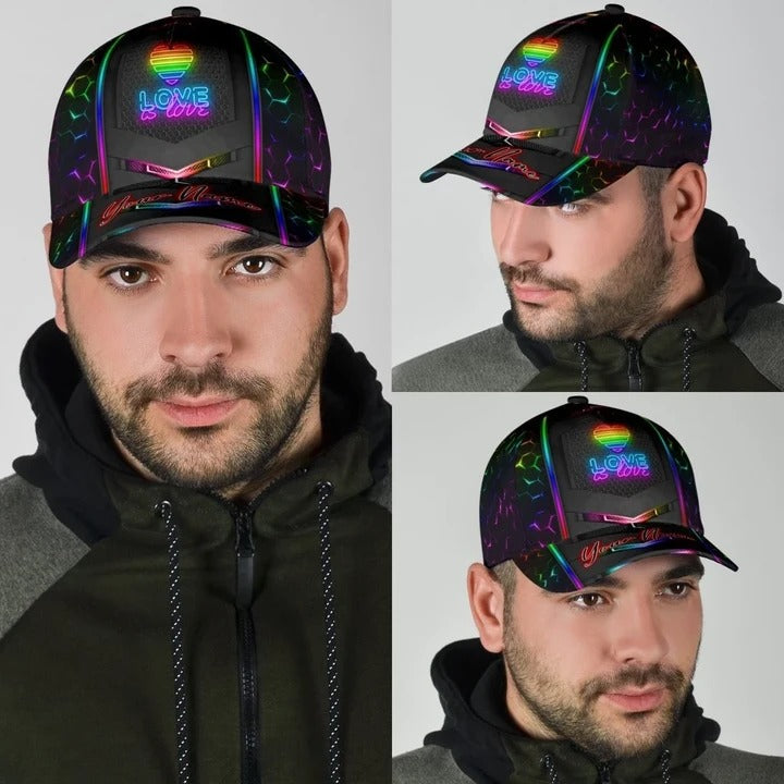 Personalized With Name Gay Pride Accessories For Pride Month, Love Is Love Printing Baseball Cap Hat Trucker Hats Custom Hats Gifts For Men & Women