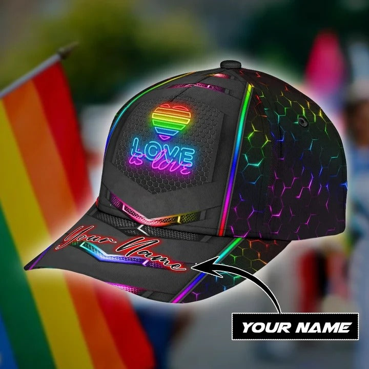 Personalized With Name Gay Pride Accessories For Pride Month, Love Is Love Printing Baseball Cap Hat Trucker Hats Custom Hats Gifts For Men & Women