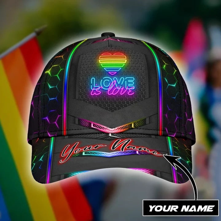 Personalized With Name Gay Pride Accessories For Pride Month, Love Is Love Printing Baseball Cap Hat Trucker Hats Custom Hats Gifts For Men & Women