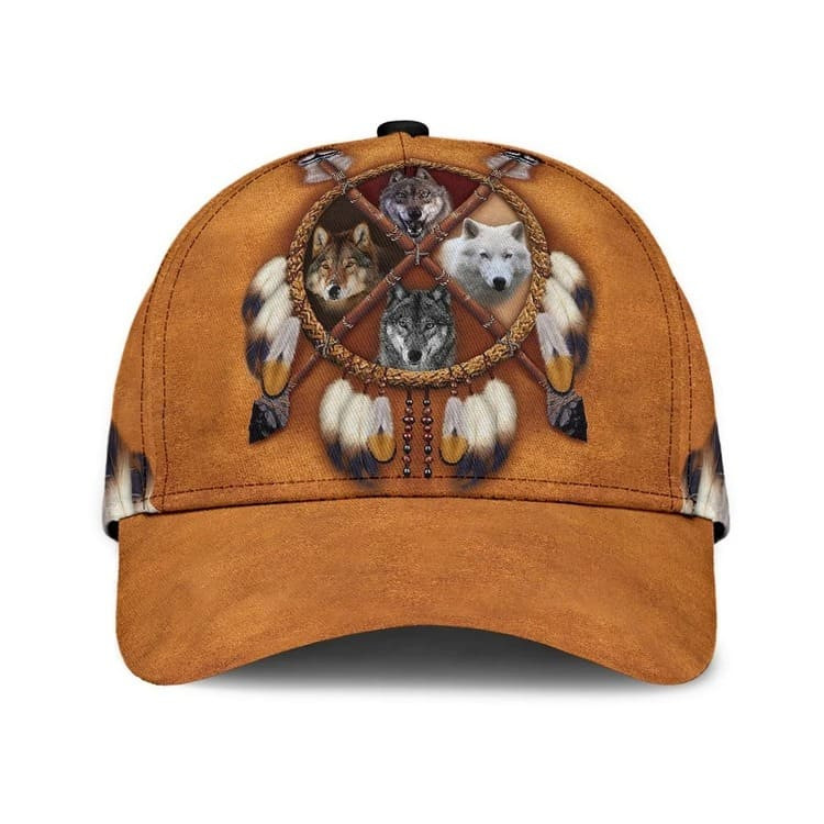 Personalized Wolf Native American Classic Cap for Men, Women, Custom Name Wolf Lovers Hats Trucker Hats Custom Hats Gifts For Men & Women