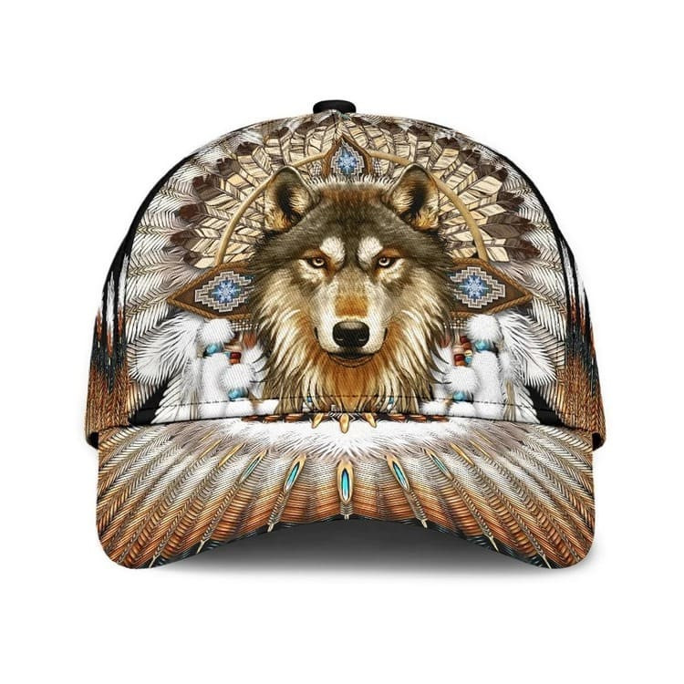 Personalized Wolf Native American Classic Cap for Men, Women, Custom Name Wolf Lovers Hats Trucker Hats Custom Hats Gifts For Men & Women