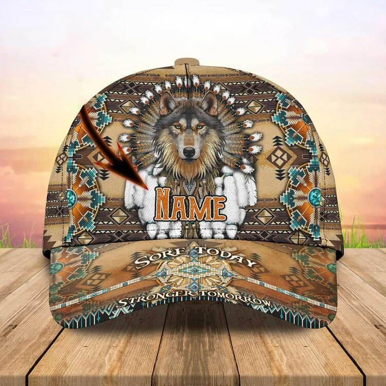 Personalized Wolf Native American Classic Cap for Men, Women, Custom Name Wolf Lovers Hats Trucker Hats Custom Hats Gifts For Men & Women
