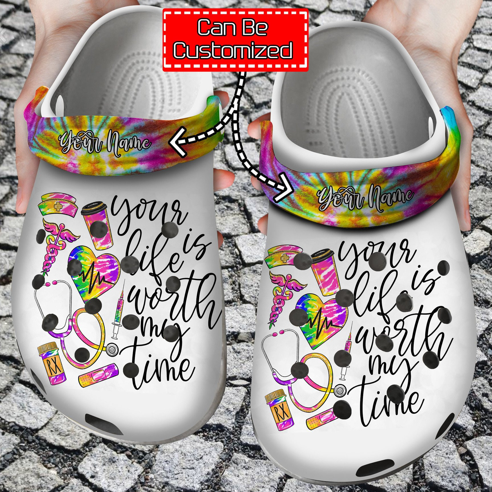 Personalized Your Life Nurse Tie Dye clog Shoes Nurse