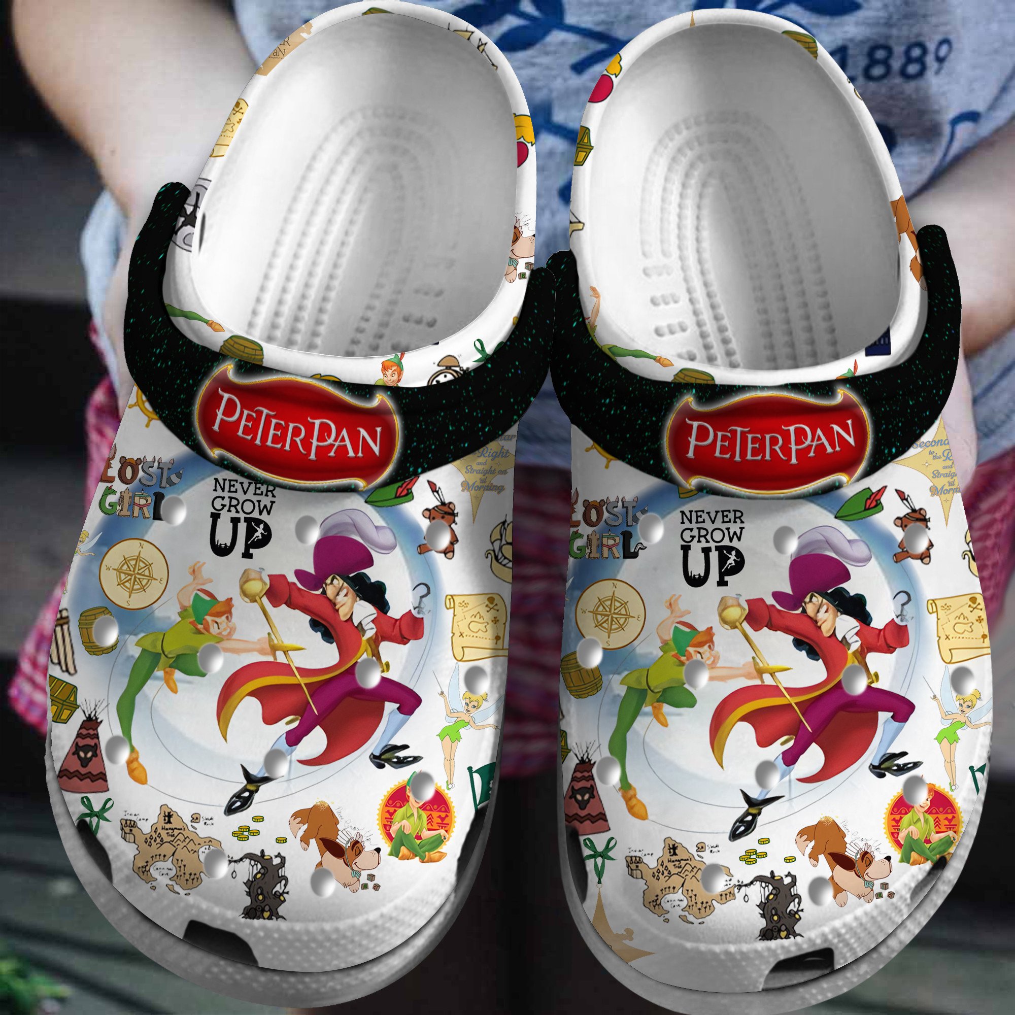 Peter Pan Cartoon Crocs Crocband Clogs Shoes Comfortable For Men Women and Kids